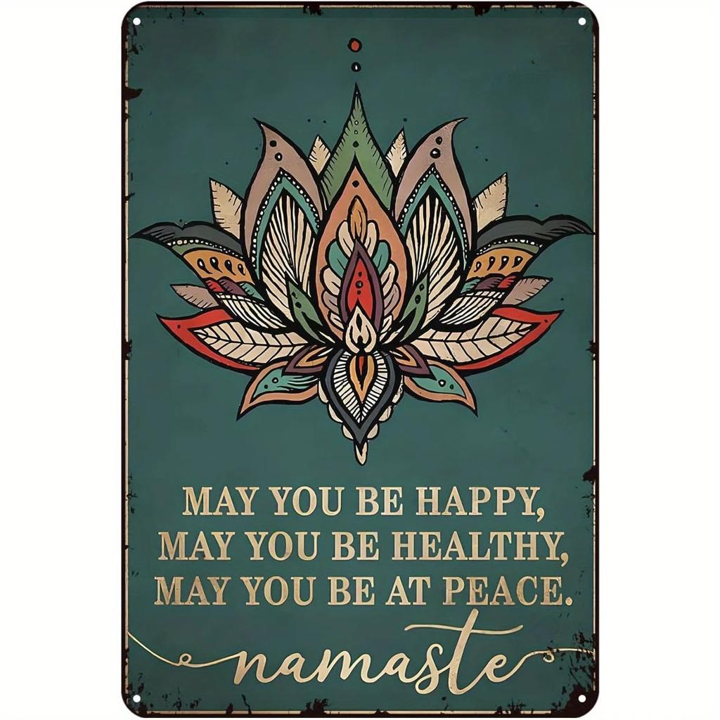 Tinplate ArtVintage Wall Decor Sign Yoga Namaste May You Be Happy Healthy And At Peace Art Sign Outdoor Decor