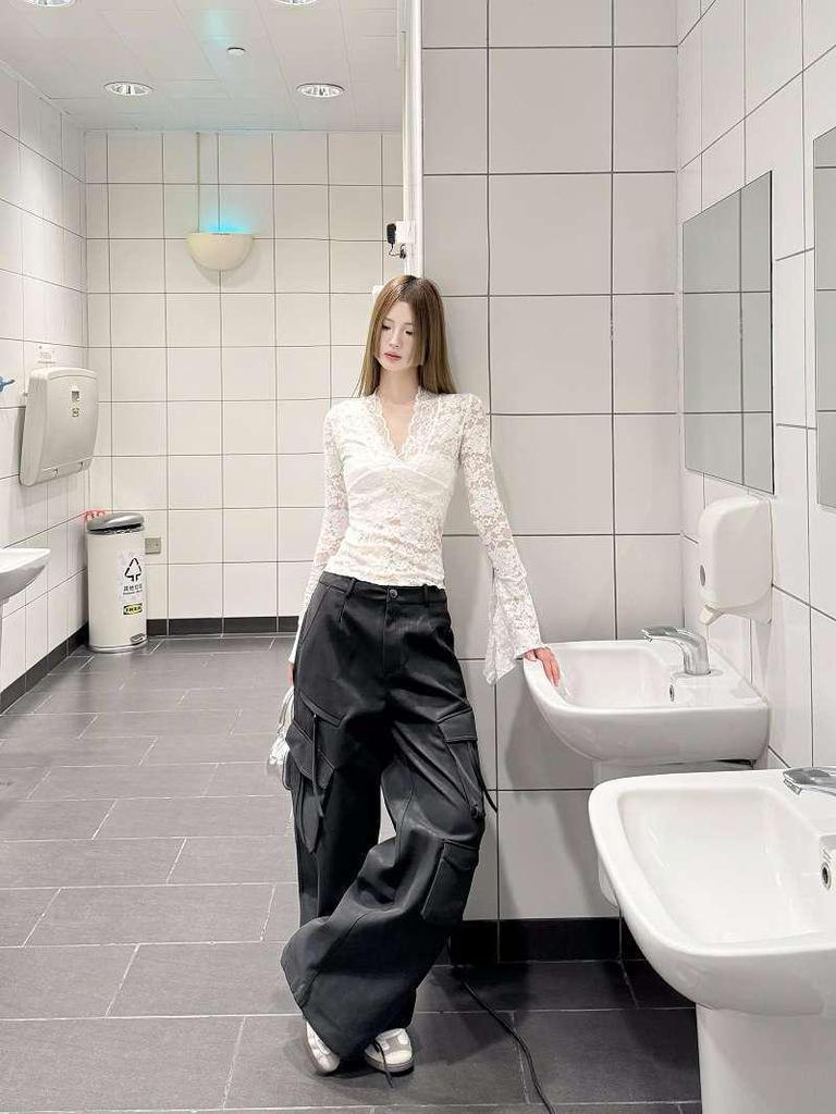 Кружевной топ с V-образным вырезом для похудения: Женская сексуальная блузка с расклешенными длинными рукавами для начала осени