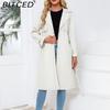 BITCED Spring/Autumn Women's Trench Coat - Long, Loose-Fit Jacket In PU Leather Classic Women's Collared Coat with Belt