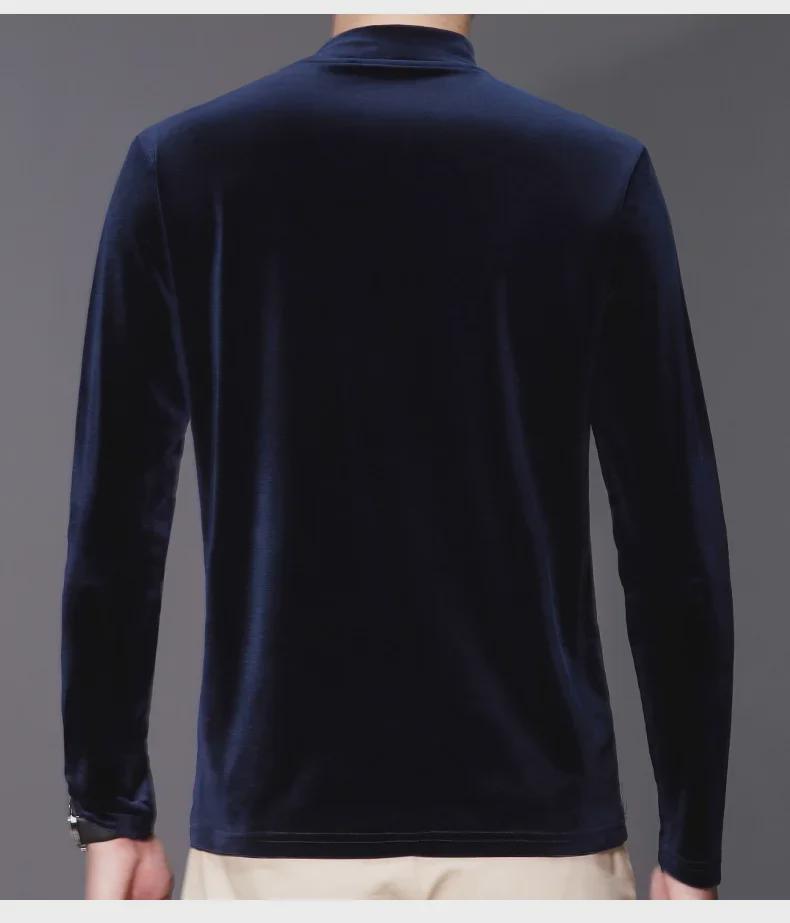 Мужская футболка из золотистого бархата с полувысоким воротником и длинными рукавами на осень/зиму 2022 г.