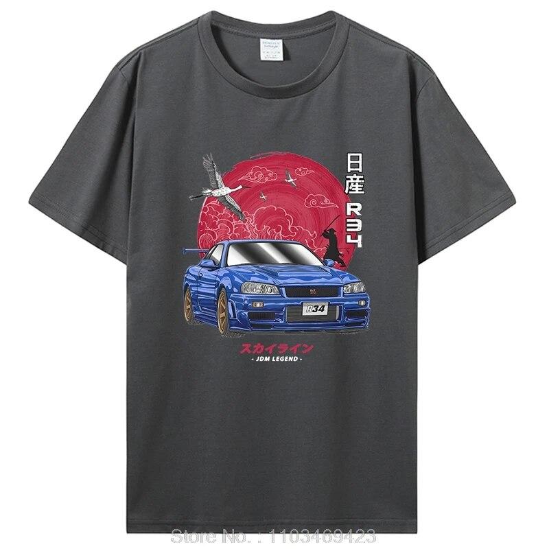 Хлопковая рубашка Initial DT, унисекс, женская футболка Harajuku, эстетическая футболка большого размера, забавная футболка с автомобилем JDM LEGEND, футболка Skyline R34