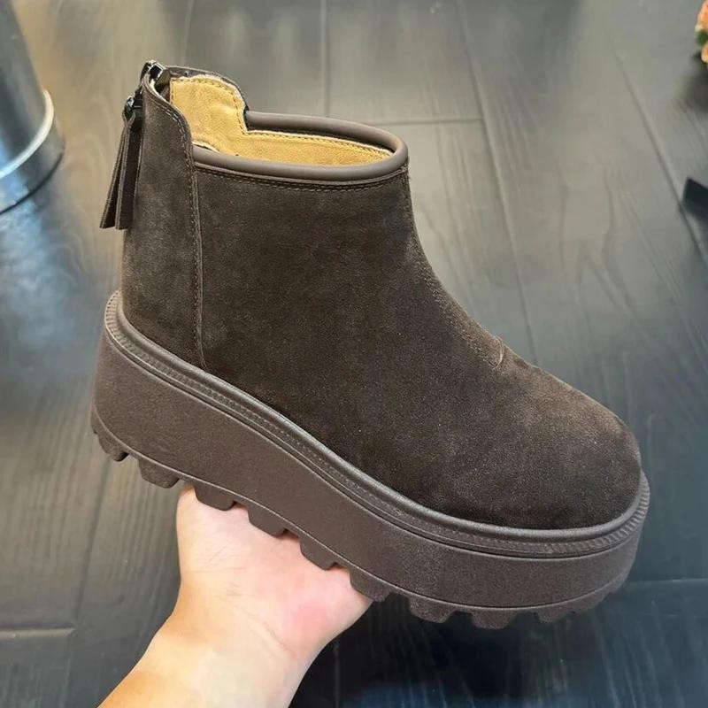 Suede Platform Women Ankle Boots Flats Fashion Casual Shoes Woman 2025 Trend Winter Brand Walking Cozy Warm Women’s Snow Botas