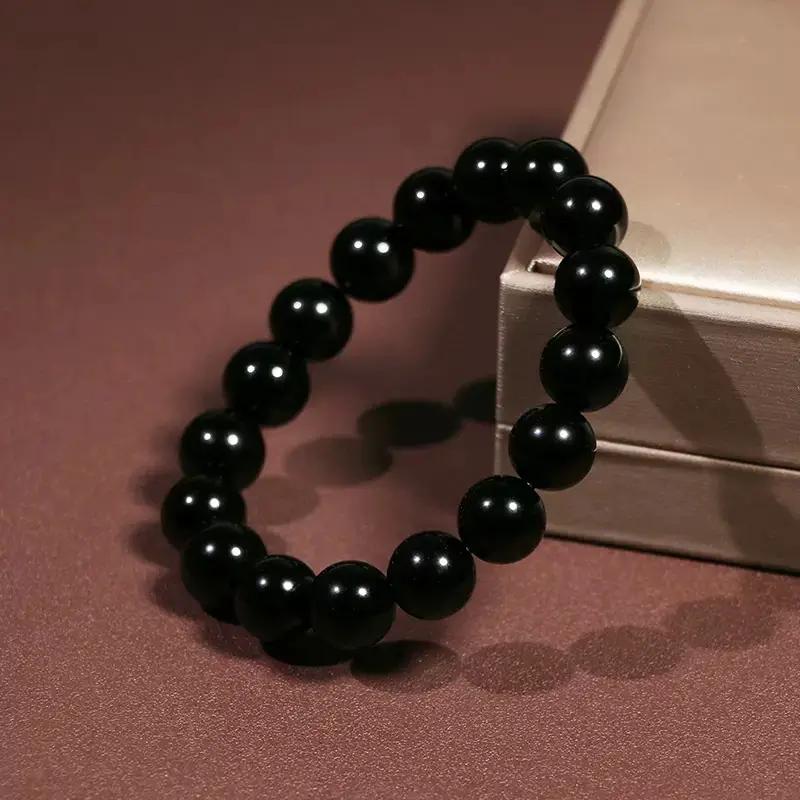 Charm Unisex 1 Piece Bracelet Natural Obsidian 10/12/14/16mm Black Gold Obsidian Women Gift Men
