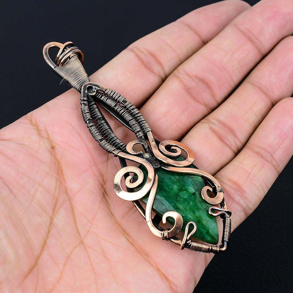 Созданный в лаборатории ювелирный изумруд и драгоценный камень, подвеска ручной работы из чистой медной проволоки