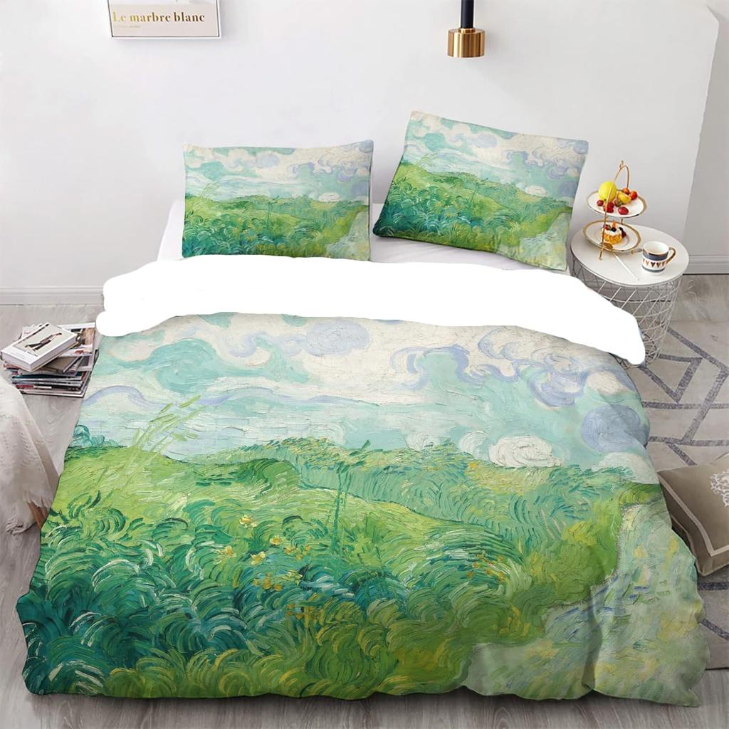 Пододеяльник размера «Квин» Ван Гог «Цветущий абрикос» Комплект постельного белья с 2 наволочками Узорчатый пододеяльник Мягкая легкая микрофибра
