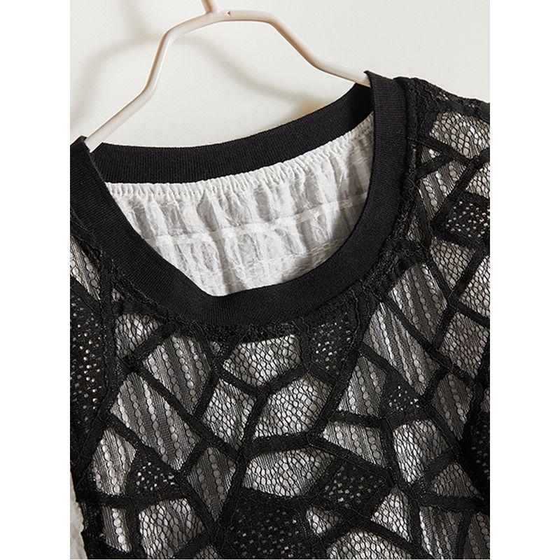 Elegant Star Shirt! Women's Fake Two-Piece Ramie Cotton Breathable Stitching Floral Lace Long Sun Protection T-shirt Summer