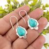 Blue Turquoise Gemstone 925 Stamped Silver Jewelry Handmade Girls Earrings 1.6" EE-163-23