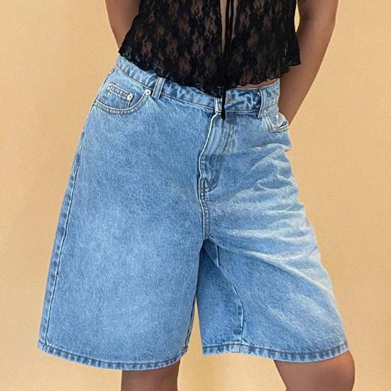 Женские джинсовые шорты длиной до колена с карманами, мешковатые джинсовые шорты-бермуды со средней посадкой, прямые джинсы, короткие брюки