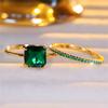 Женский зеленый круглый цирконовый камень обручальное кольцо комплект милый желтый золотой цвет свадебные украшения для женщин