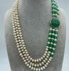 Hot Charming Women's Jewelry 3 Row White Freshwater Pearl Jade Necklace