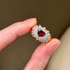 Retro Court Style High Quality Sparkling Red Heart-shaped Rings for Women Glossy Inlay Diamond Ruby Ring Wedding Jewelry