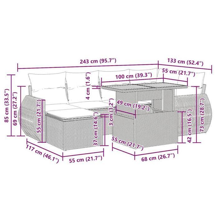 VidaXL Salon de jardin avec coussins 7 pcs gris résine tressée 3327287