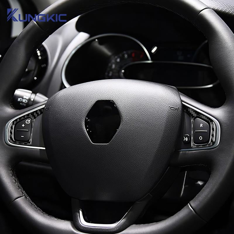 For Renault Clio 3 2013 2014 2015 2016 2017 2018 Real Soft Carbon Fiber Sticker LHD RHD Car Steering Wheel Button Frame Trim