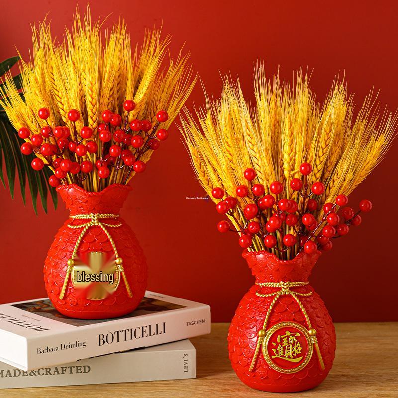 Ваза в виде мешка с золотой пшеницей - Настольное украшение для дома или офиса