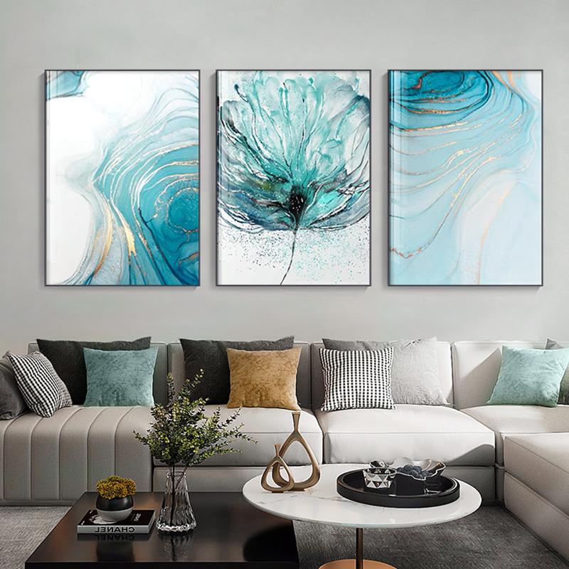 Modern Abstract Flowers, Canvas, Painting, Posters, Printers, Ink and Laundry, Golden Wall Painting for Living Room, Bedroom, Decor, Cuadros