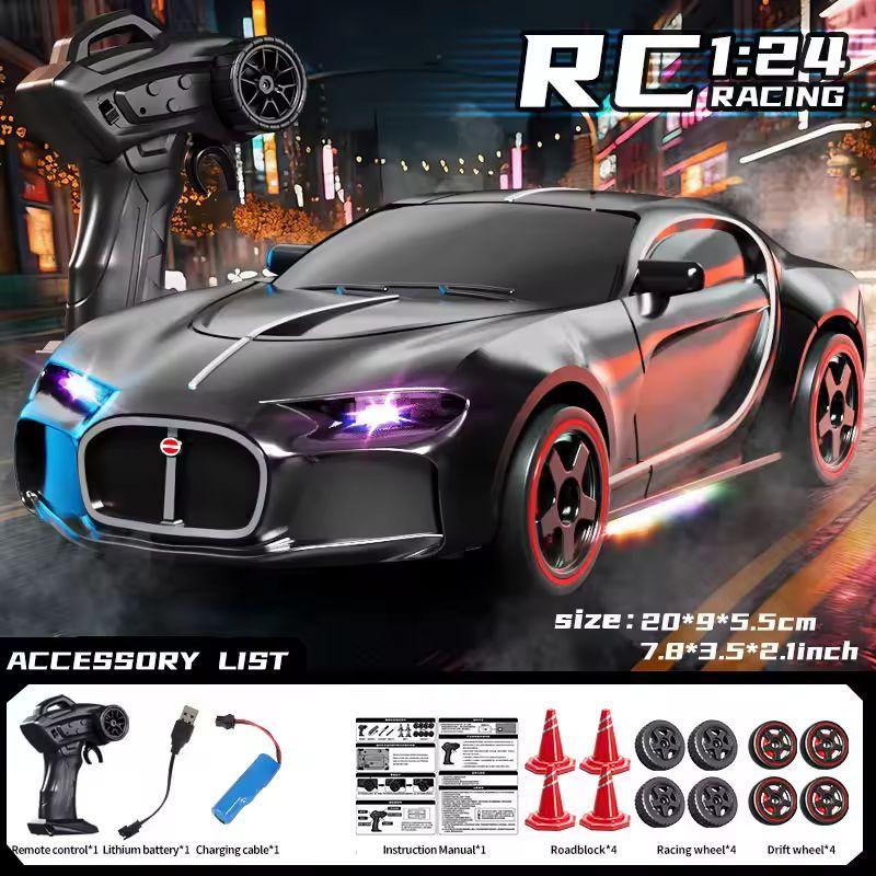 Портативная RC Дрифт-машина 1:24 Радиоуправляемая Машина для Взрослых 4WD Высокоскоростные RC Машины с Крутыми Светодиодными Огнями 2.4G Дополнительные Дрифтовые Шины Игрушечный Транспорт для Детей