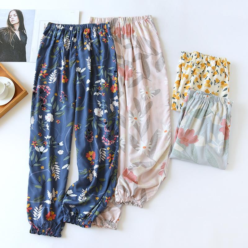 Женские летние вискозные брюки для сна - Тонкая хлопковая марля, Манжеты, Защита от комаров, Многоцветные пляжные брюки и брюки для кондиционера