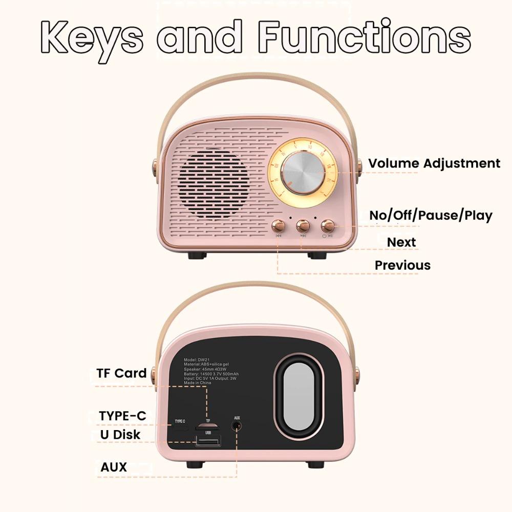 Retro Classical Music FM Receiver Mini Radio Bluetooth-compatible 5.0 Bluetooth Speaker With MIC