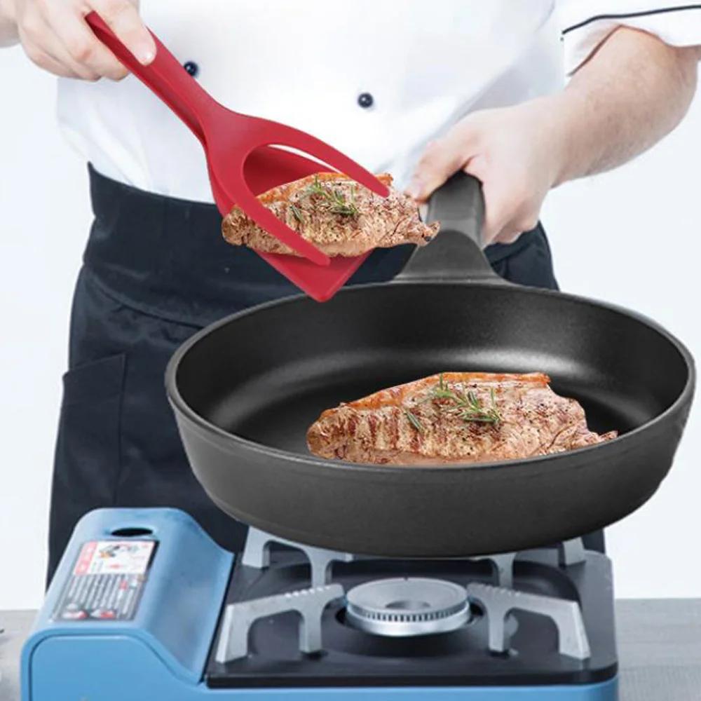 2 в 1 щипцы для жарки яиц/стейка с нейлоновой ручкой, переворачивающие щипцы, 1 шт., кухонная лопатка, щипцы, лопатка для хлеба, зажим, практичный кухонный инструмент, аксессуар