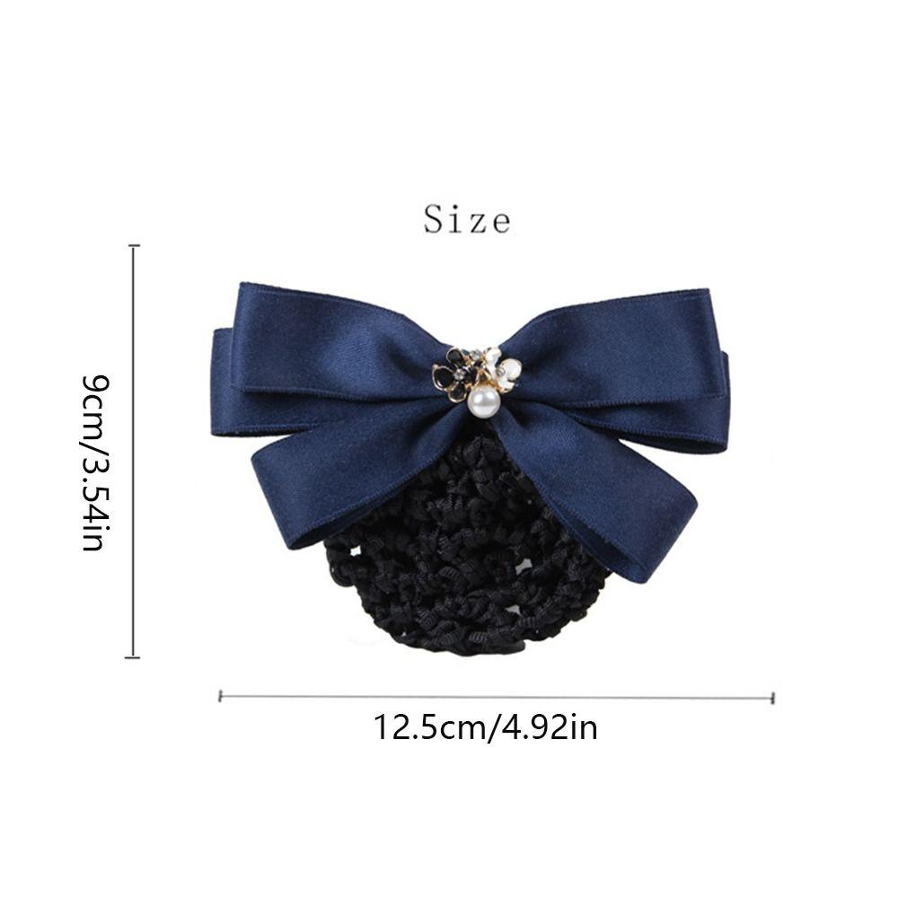 Ribbon Pearls Crochet Bun Net Bun Snood Lace Hair Net Detachable Bow Snood Spring Clip  Bank