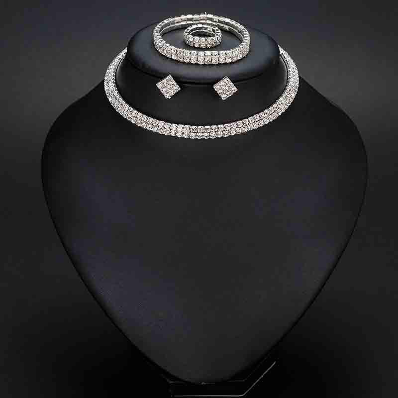 Классическое ожерелье-чокер со стразами, серьги и браслет, свадебные комплекты ювелирных изделий, свадебные аксессуары MIT