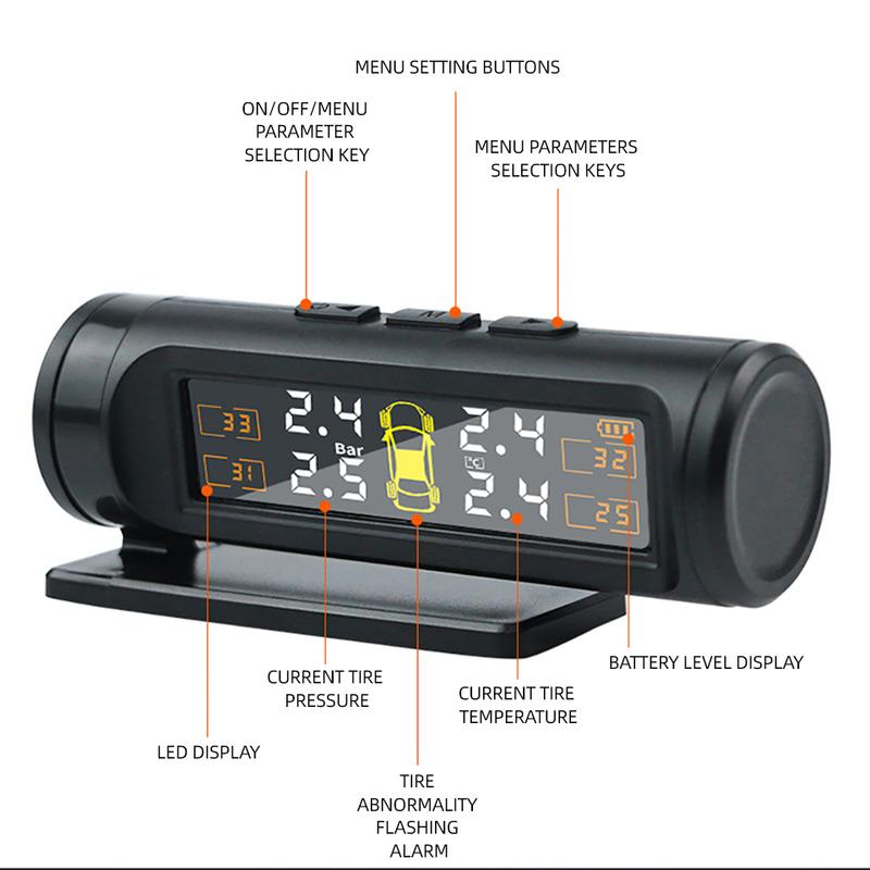 Sensors TPMS Removable Battery Wireless Intelligent Sensing Tire Pressure Monitor System Safety Alarm LCD Display