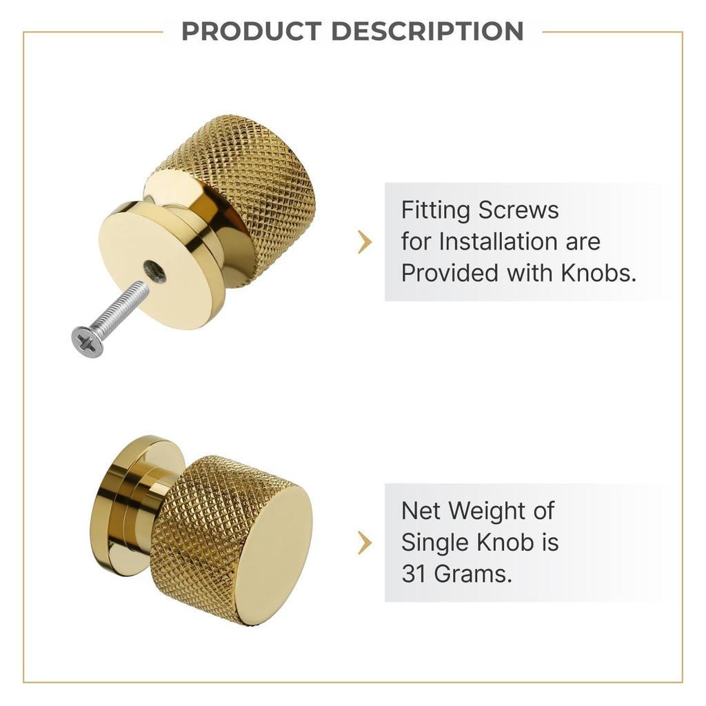 Piece Knobs for Cabinets– Modern Aluminum Drawer Knob for Kitchen, Wardrobe, Cupboard, and Home Furniture (PVD Gold Finish)