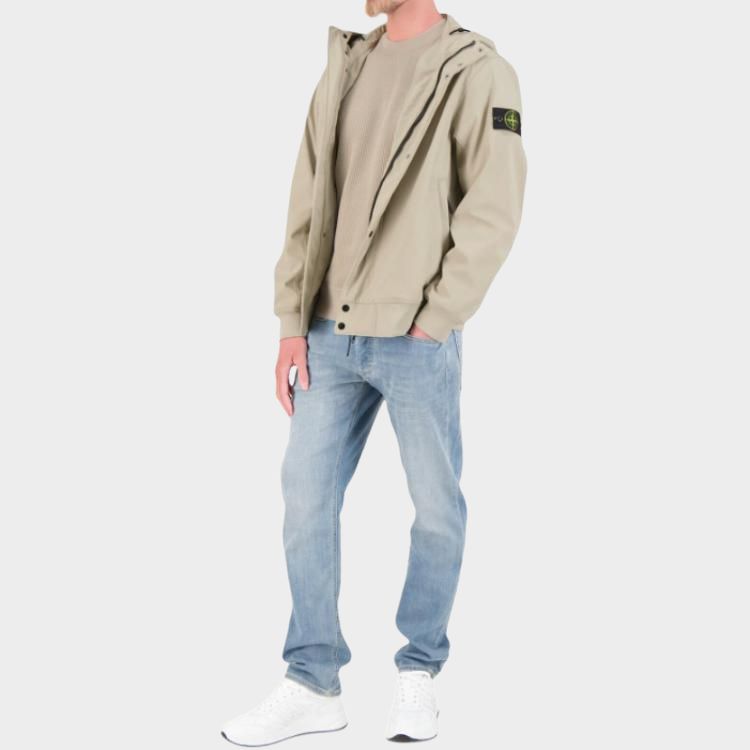 Stone Island Solid Color Hooded Long Sleeve Jacket Men jackets Beige K1S154100090S0A22-V009A