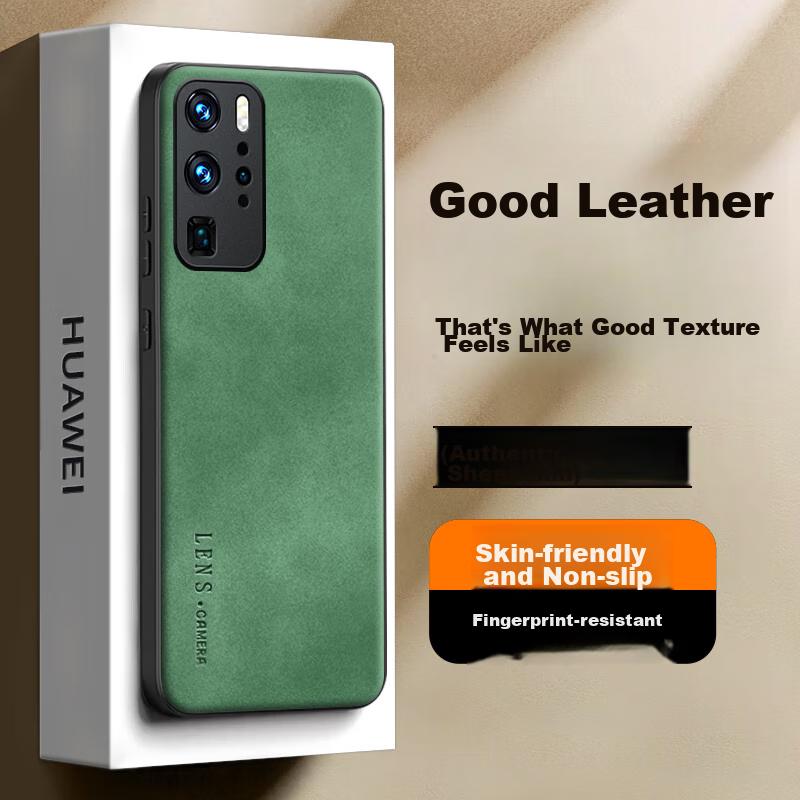 Phone Case for Huawei P40 Pro, P40 Pro Full Lens Protection, Silicone Soft Edge, Shockproof, Ultra-Thin, And Leather Texture Case, Dark Night Green