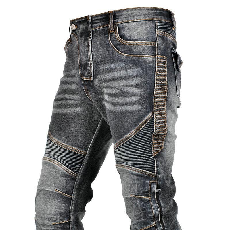 Mens Motorcycle Riding Pants With Kevlar Reinforcement Anti-Fall Stretch Fabric Retro Denim Style Protective Gear