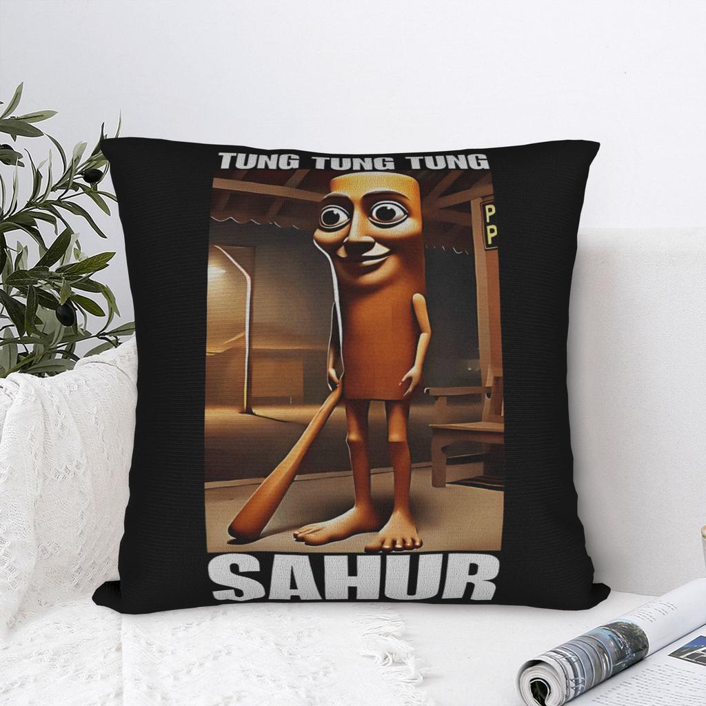 Tung Tung Tung Sahur Pillowcase Cushion Cover Decorative Italian Brainrot Meme Throw Pillow Case Cover Living Room 45X45cm