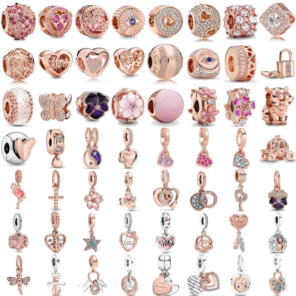 Серия Rose Gold Подвески-бусины в форме сердца Цветок Зажим Медь Подходит для Европейских Оригинальных Браслетов Сделай сам Элегантные Украшения