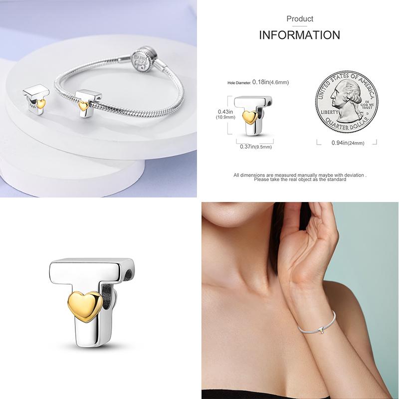 Новый 26 AZ Алфавит Бусина S925 Стерлингового Серебра Сердце ЛЮБОВЬ Письмо Шарм Подходит Оригинальный Браслет CZ Циркон Бисер Ювелирные Изделия