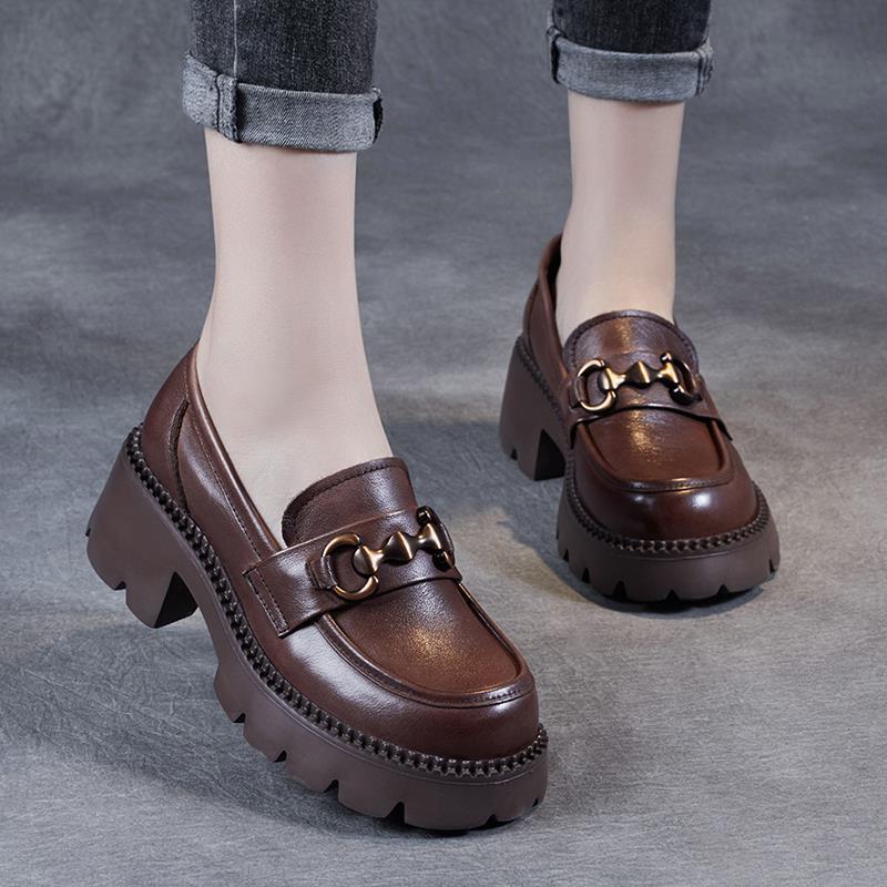 Универсальные туфли из кожи на толстой подошве для весны и осени, увеличивают высоту новых женских туфель красного и зеленого цвета + британский стиль с одной педалью