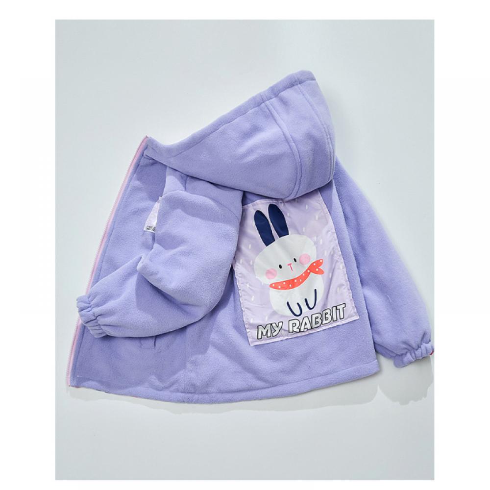 Детская одежда Весна и осень Двусторонняя флисовая подкладка для девочек Куртки для маленьких и средних размеров Детская рубашка на молнии в мультяшном стиле