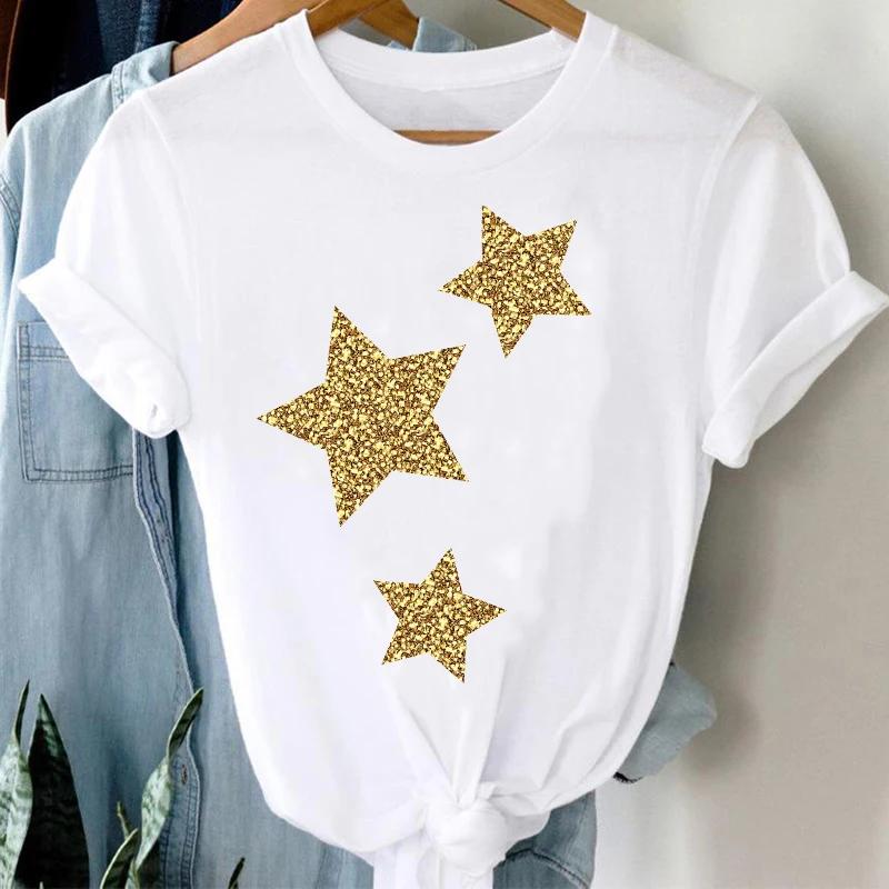 T-shirts Women 90s Star Short Sleeve Trend Spring Summer Clothes Tshirt Lady Print Girl Tee Plu