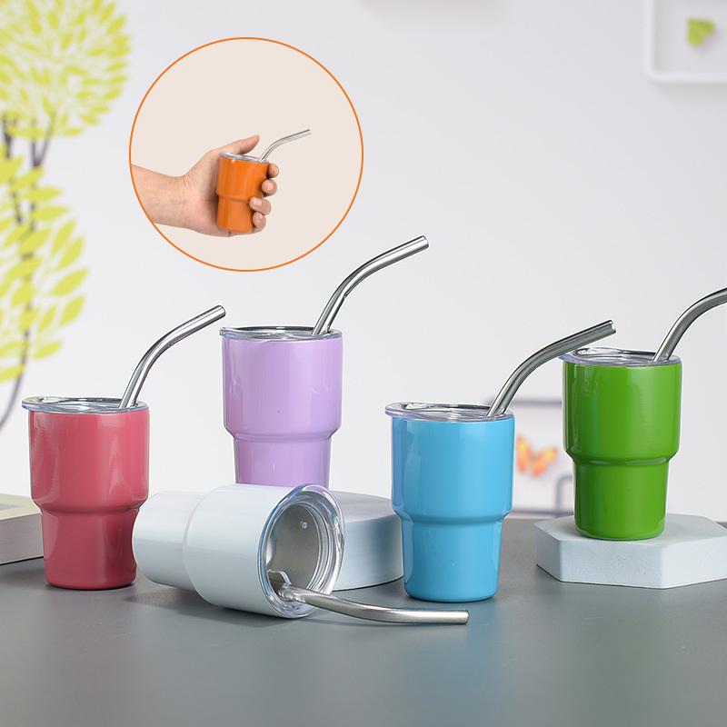 Мини-стакан 3 унции вакуумный термокружка для вина виски нержавеющая сталь кофейная кружка с соломой шампанское подарочная кружка для вечеринки