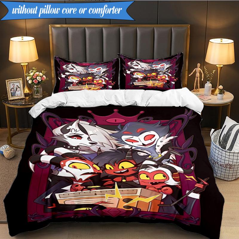 3PCS Cityscape Hazbin Nightmares Bedding Set,Including 1pc Duvet Cover And 2pcs Pillowcases Perfect for Bedroom, Dormitory, Fan Christmas gift