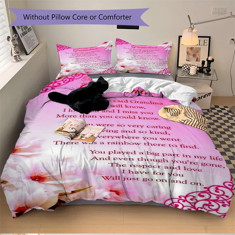 3PCs Grandparent Love Design Cover Set, Breathable Fabric, Machine Washable (1 Duvet Cover + 2 Pillowcases) (Without Quilt) yy250911160