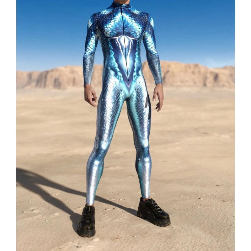 Halloween Men Mermaid Cosplay Jumpsuit Fish Scale Cyber Armor Bodysuit Steampunk Zentai Suit Carnival Party Show Cycling Catsuit