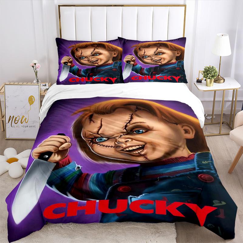 3pcs Chucky The Loyal Subjects of Horror Bedding Set Includes Quilt Cover and Pillowcases, Suitable for All Seasons H017