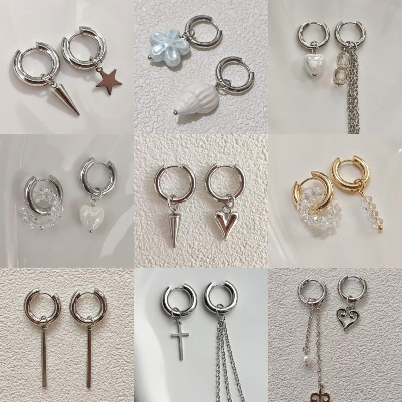 Модные асимметричные серьги-подвески в виде сердца и звезды для женщин, простые геометрические круглые серьги-кольца, ювелирные аксессуары, подарок