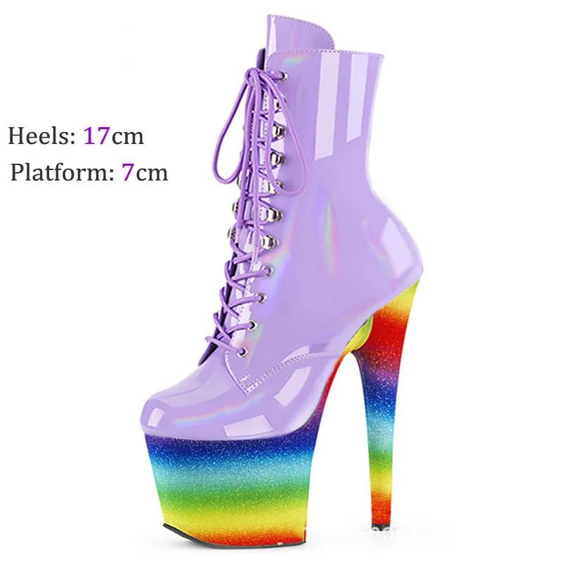 Мода Новые 17 см Супер Высокие Каблуки Шпилька Женские Ботинки Водонепроницаемая Платформа Мода Круглый Носок Ботильоны Танцевальная Обувь