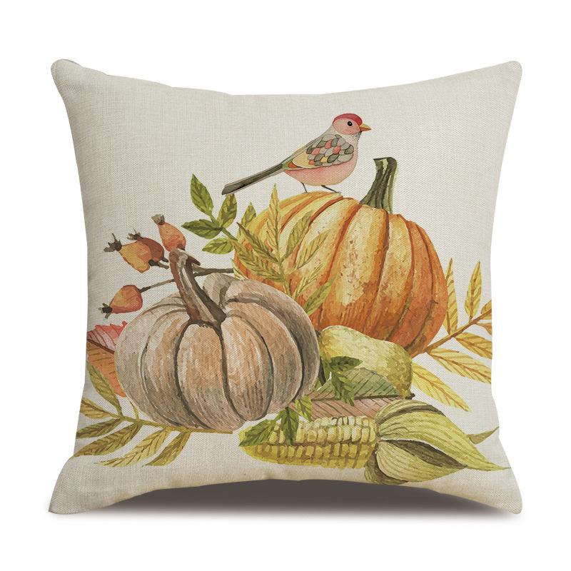 Thanksgiving Linen Pillowcase Autumn Pumpkin Print Pillow Cushion Cover