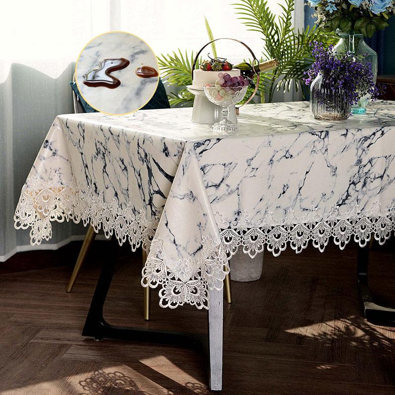 Кожаная скатерть с мраморным узором, водонепроницаемая вечерние, прямоугольная, квадратная, обеденная, для чайного столика, кружевная, устойчивая к пятнам, домашняя, в европейском стиле