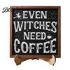 Solid Wood Festive Plaque Halloween Wooden Coffee Photo Frame, Retro Distressed Sign for Frame Gift Countertop Decor, Rustic Autumn Holiday