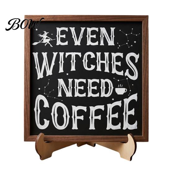 Solid Wood Festive Plaque Halloween Wooden Coffee Photo Frame, Retro Distressed Sign for Frame Gift Countertop Decor, Rustic Autumn Holiday
