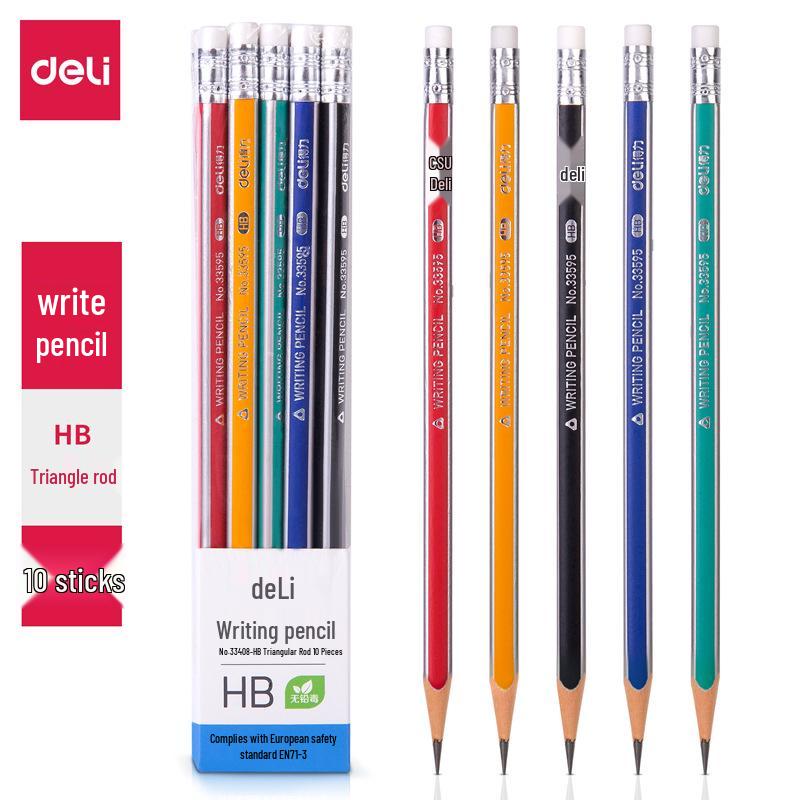 10-Pack Deli 33408 Triangular 2B/HB Pencils for School and Exam Use