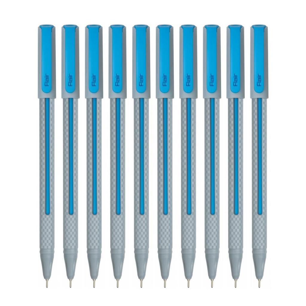 FLAIR Yolo 0.6mm Ball Pen Pack of 1 x 10 pen | Smooth Blue Ink Pens for Office, School & Home Writing