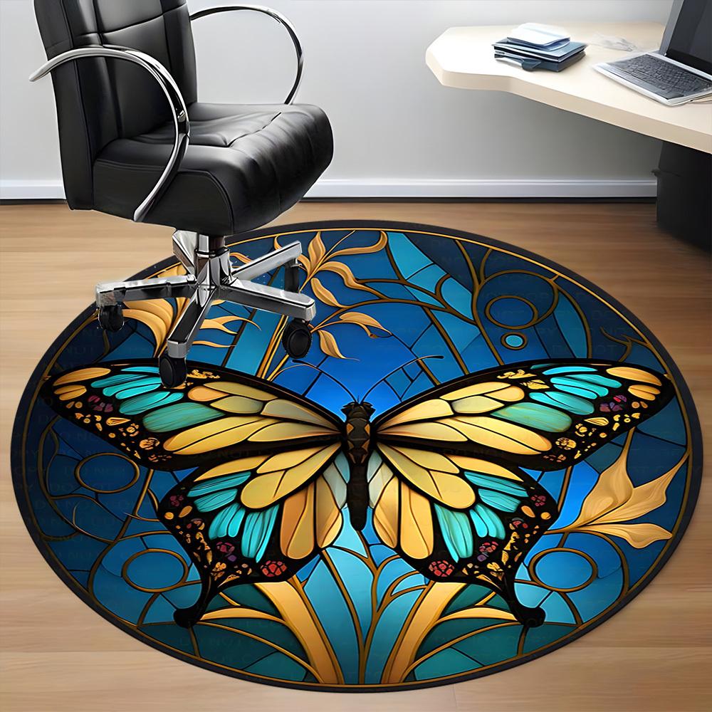 1pc Butterfly Stained Glass Chair Carpet for Office Non-Slip, Machine Washable Rug for Office - Holiday DecorMachine Made yy251029049